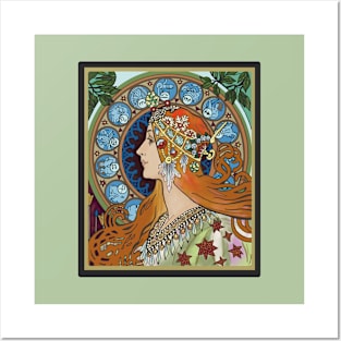 Mucha Lady (on mint) Posters and Art